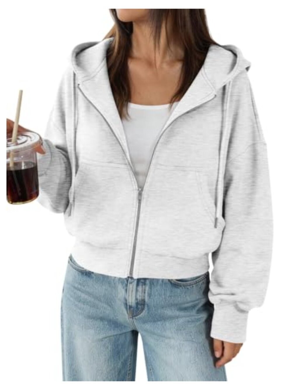 Zip Up Hoodie Cropped Fleece Sweatshirt Full Zip Long Sleeve